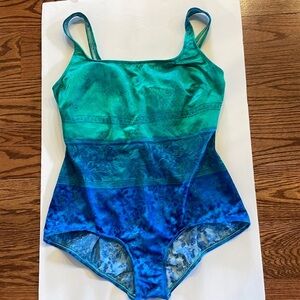 MAXINE of Hollywood blue green fade floral swimsuit lace up look back size 20W